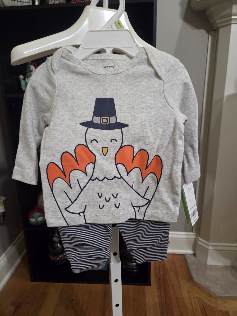 Carter's Gray Top and Navy Striped Pants Matching Set with Orange Accents